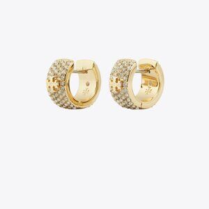 (SOLD)Tory Burch Icon Pave Huggie Earrings